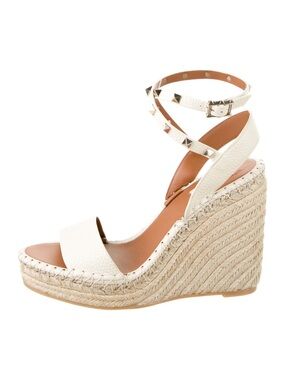 Valentino Garavani Ivory Rockstud Espadrille Wedge Sandals Size 40